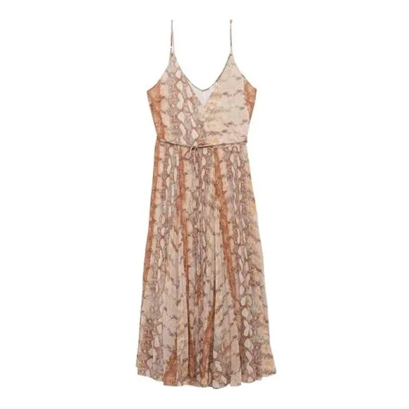 ❌SOLD ❌WILFRED Beaune Dress Pleated Wrap Midi Dress White Snake Print Small - Picture 5 of 11